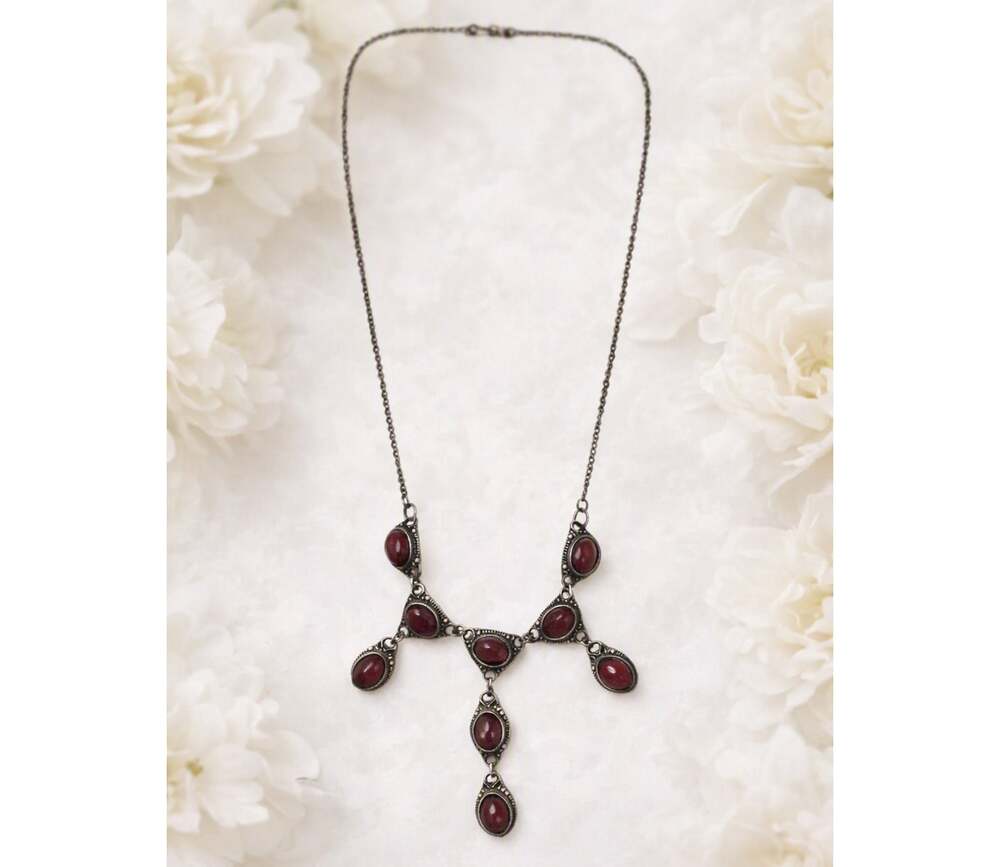 Sterling Silver Carnelian Teardrop Y Drop Necklace 17 Inches Vintage